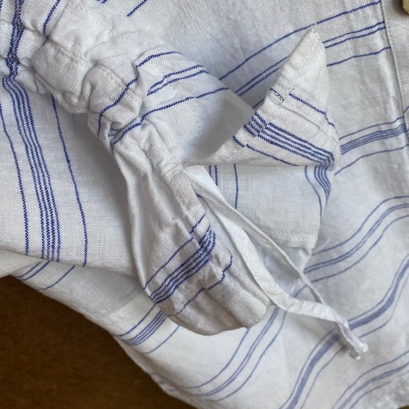 size‎ S John Mark linen white/blue striped button blouse cinch 3/4 sleeve - Picture 6 of 8